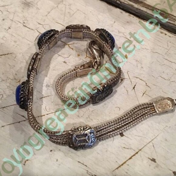 Sterling Silver Foxtail Chain Bracelet with Azurite - Picture 3 of 4